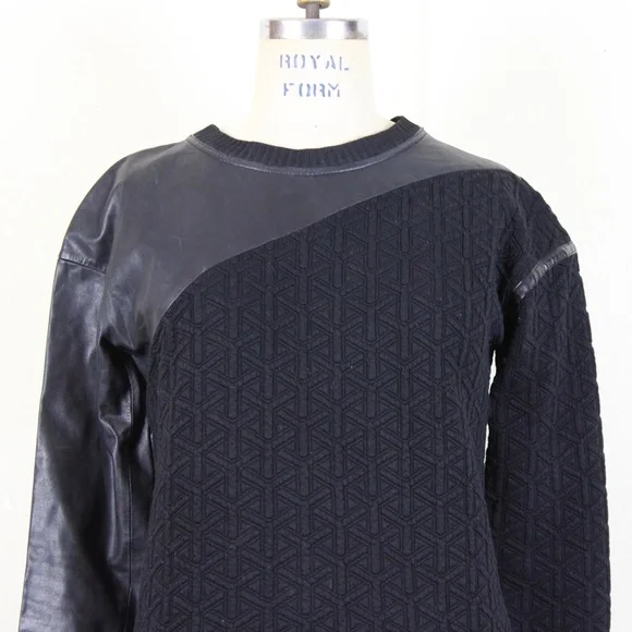 Ohne Titel Black Leather Quilted Sweatshirt / Sweater - xs, extra small - Picture 4 of 7